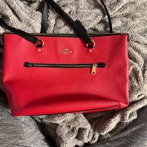 Coach Vibrant Red Tote with Black Accents